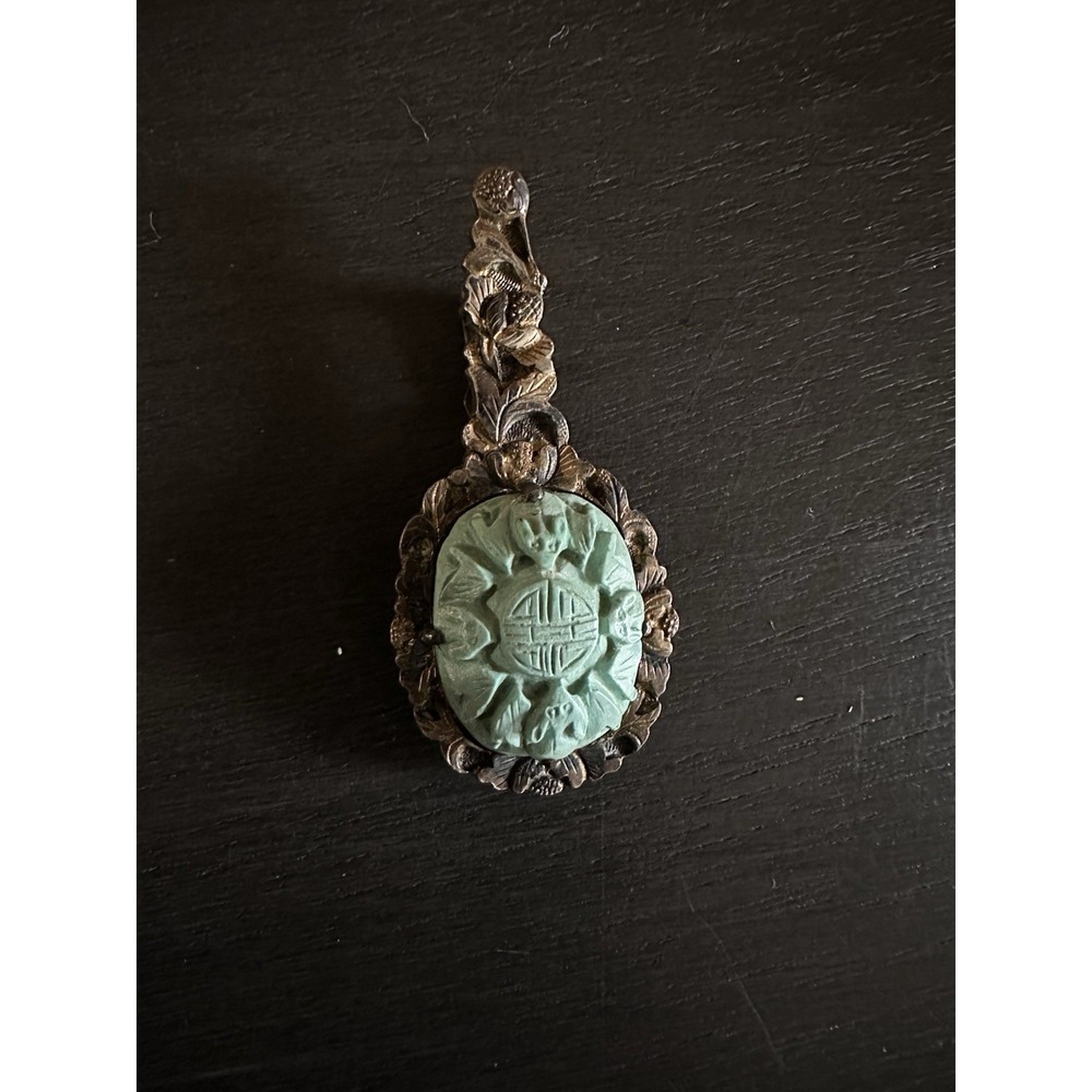 RARE Antique Max Neiger Czech Art Deco Peking Glass Filigree Pendant Clip, Bats!